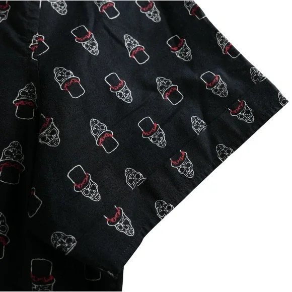 John Varvatos Button Down L Slash Skull Top Hat Print Mens S/S Shirt Rock & Roll - Picture 7 of 10